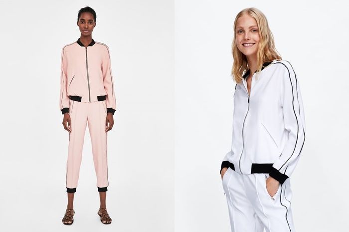 Jaket bomber baby pink yang digunakan ibu Iriana Jokowi (Zara.com.id)