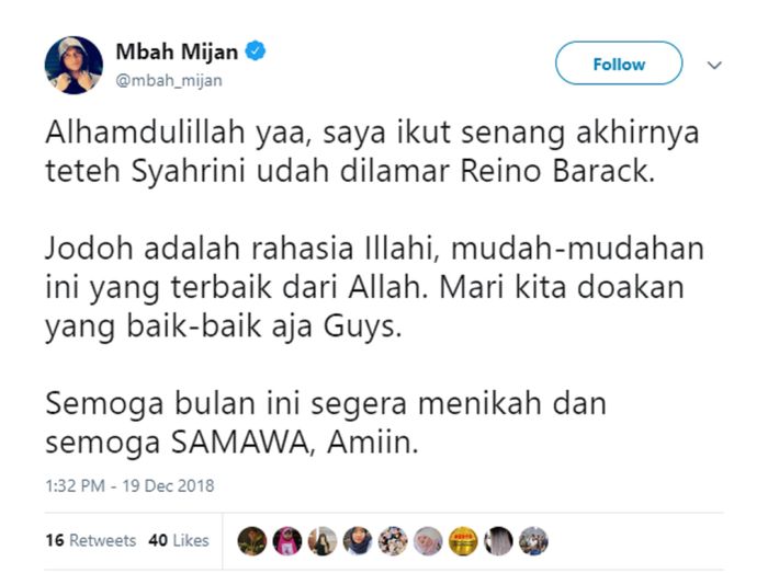twitter.com/mbah_mijan
Postingan Mbah Mijan tentang Syahrini dan Reino Barack.