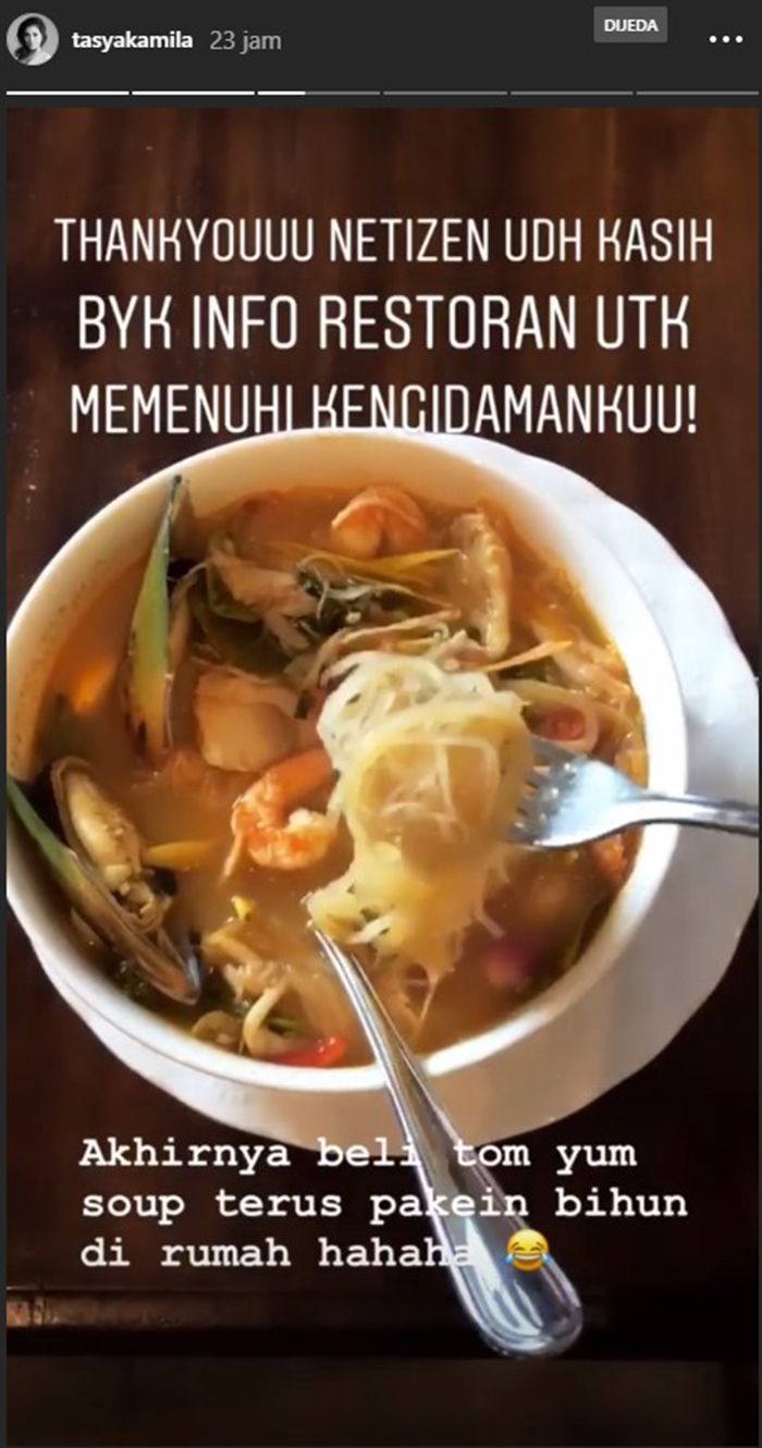 Tasya Kamila ngidam Tom Yum Noodle Soup