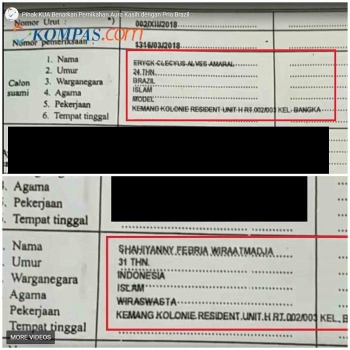Bukti pernikahan Aura Kasih dan Eryck Amaral dari KUA