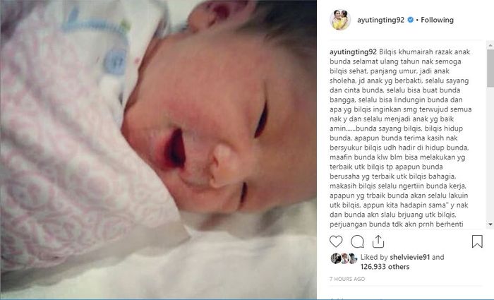 Pesan Haru Ayu Ting Ting untuk Putrinya, Bilqis Khumairah Razak yang Berulang Tahun