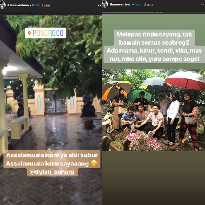 Meski hujan, Ifan tak mengurungkan niat untuk bawakan ini pada mendiang istrinya
