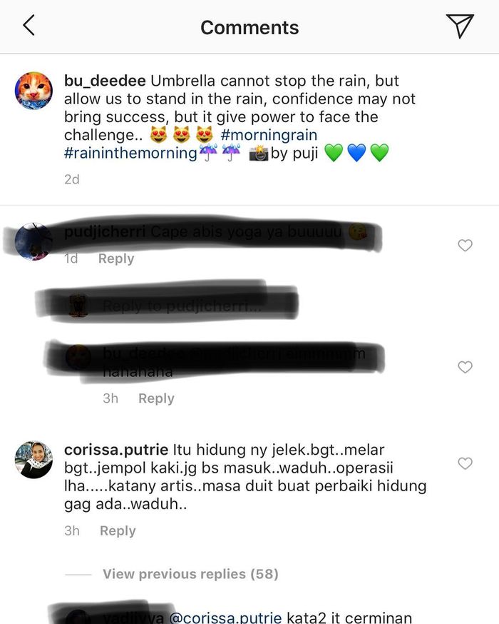 Netizen yang berkomentar kurang mengenakkan di postingan Instagram Dian Nitami