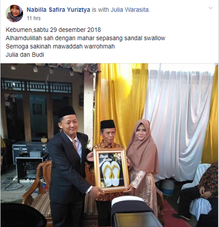 Viral pernikahan dengan maskawin sepasang sandal jepit