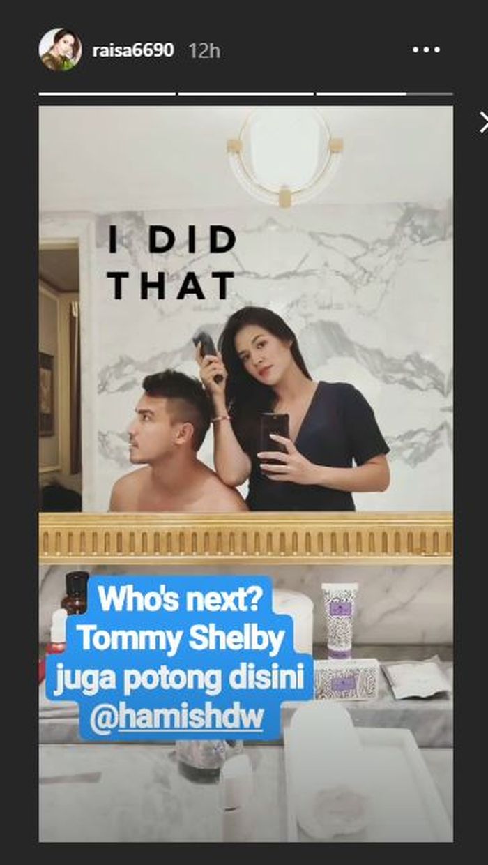 Raisa setelah usai berhasil mencukur rambut Hamish Daud