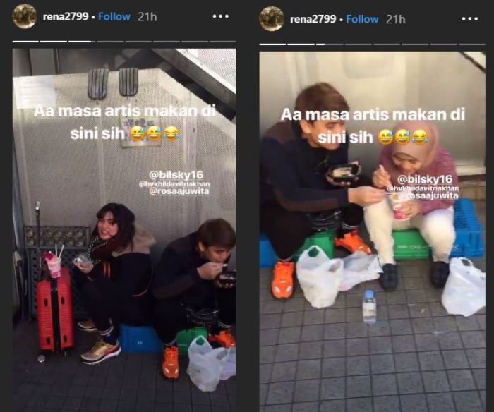 Billy Syahputra dan Hilda Vitria yang makan sambil ngemper