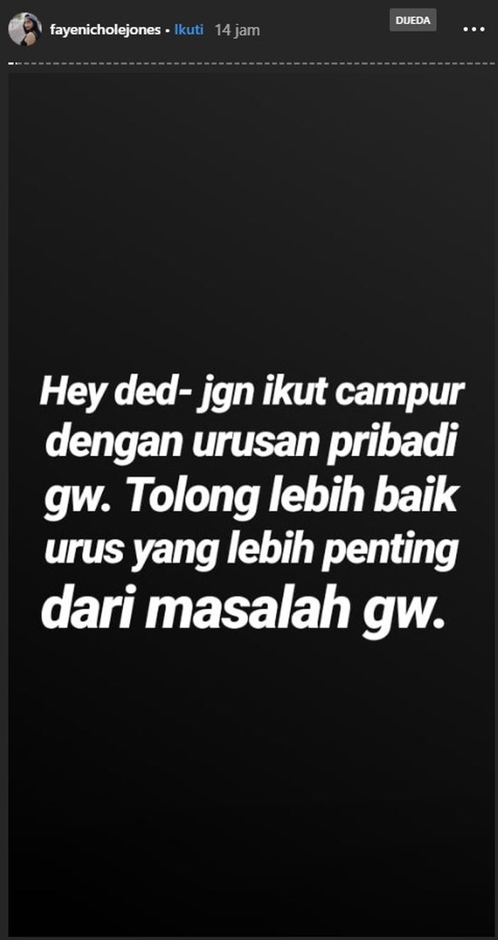 Balasan Faye Nicole terhadap teguran Bibi