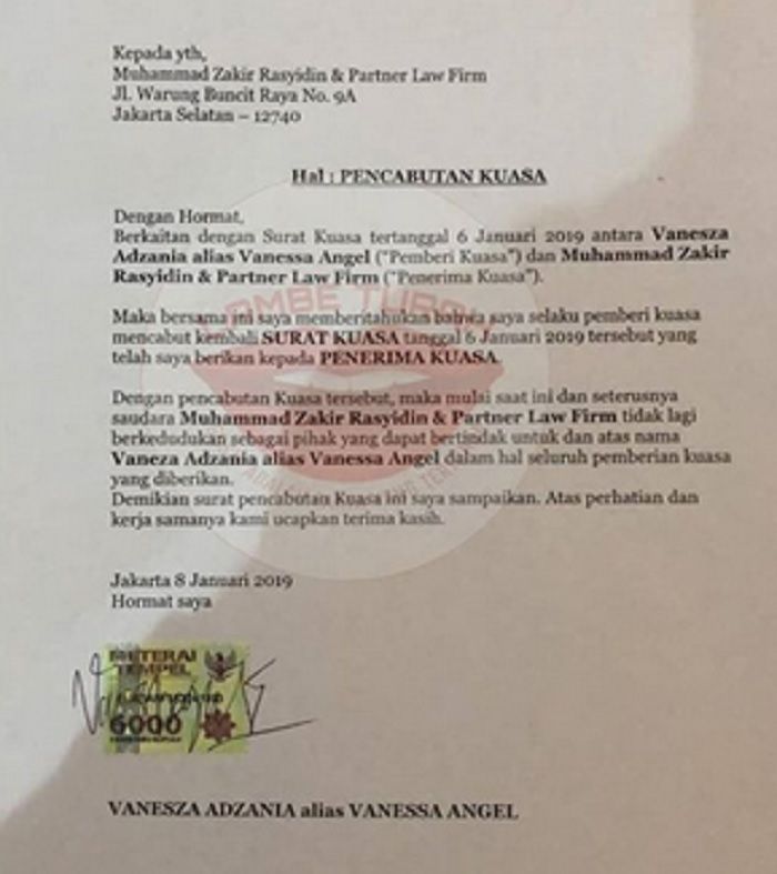Pencabutan kuasa hukum Vanessa Angel