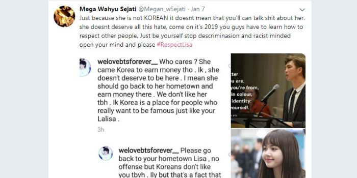 Dukungan dari pemilik akun Twitter @Megan_wsejati untuk Lisa Blackpink.
