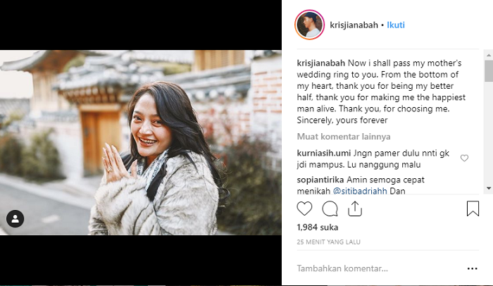 Unggahan Krisjiana, kekasih Siti Badriah