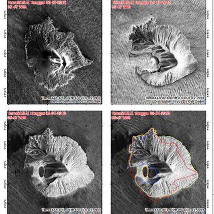 Citra satelit perubahan morfologi Gunung Anak Krakatau.