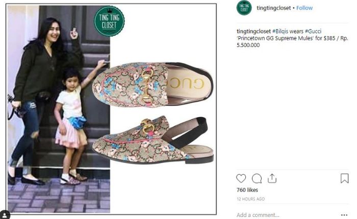 Harga sandal bermerek yang dipakai Bilqis Khumairah saat jalan-jalan bersama Ayu Ting Ting