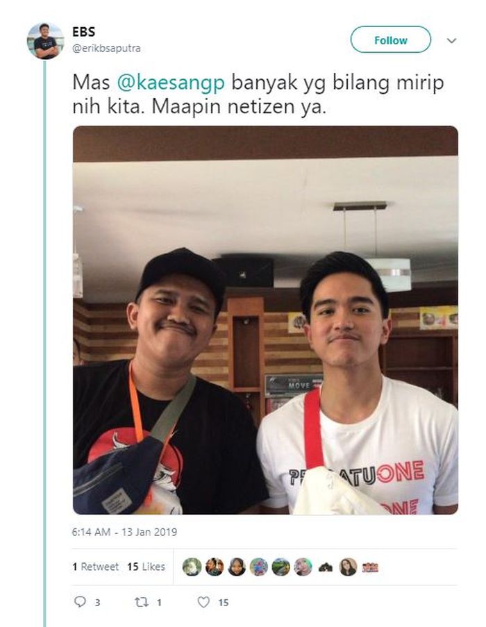 Seorang Lelaki Mengaku Punya Wajah Mirip Kaesang, Berikut Tanggapan Sang Putra Presiden