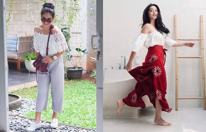 Tunangan VS Mantan, Adu Gaya Irish Bella dan Ranty Maria dengan Baju Off Shoulder yang Stylish - Off Shoulder Putih
