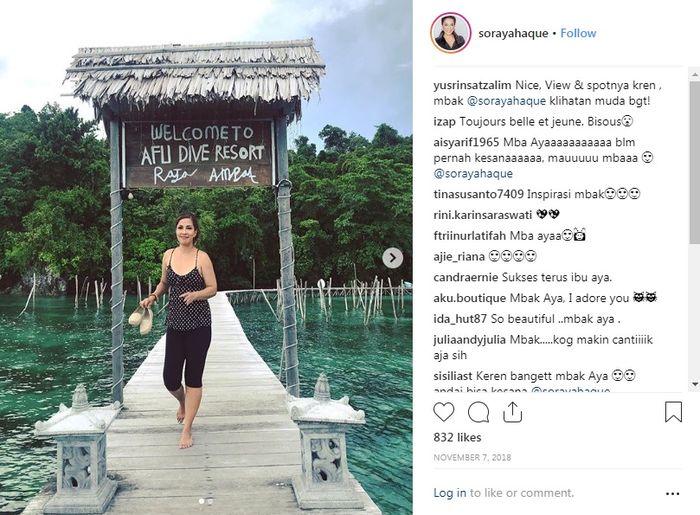 Traveling sambil olahraga ala Soraya Haque dalam postingan instagram pribadinya