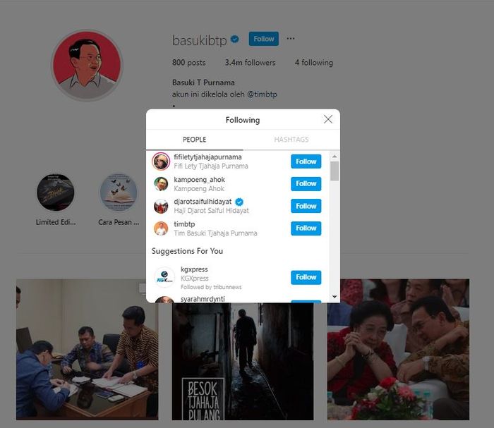 Instagram 'Ahok' BTP
