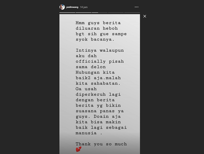 Instastory Yeslin Wang