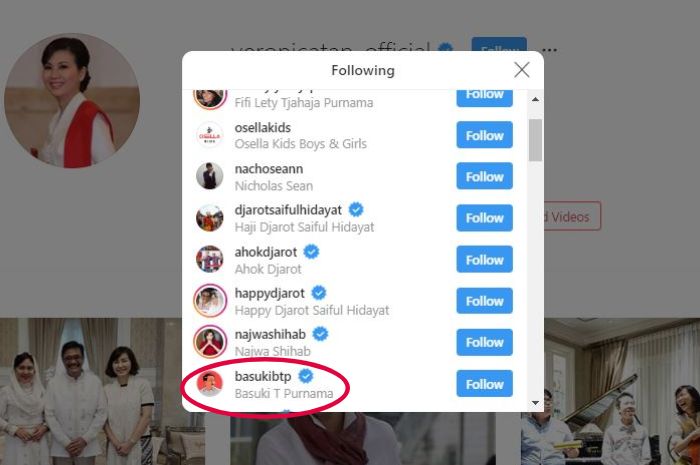 Veronica Tan masih mengikuti Instagram mantan suaminya.