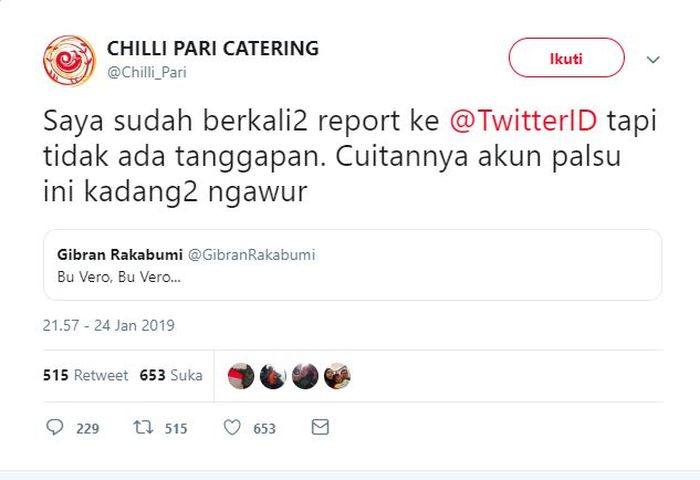 Balasan Gibran soal cuitan akun palsu