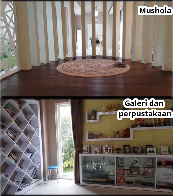 Galeri dan perpustakaan serta mushola di rumah Bu Dendy.