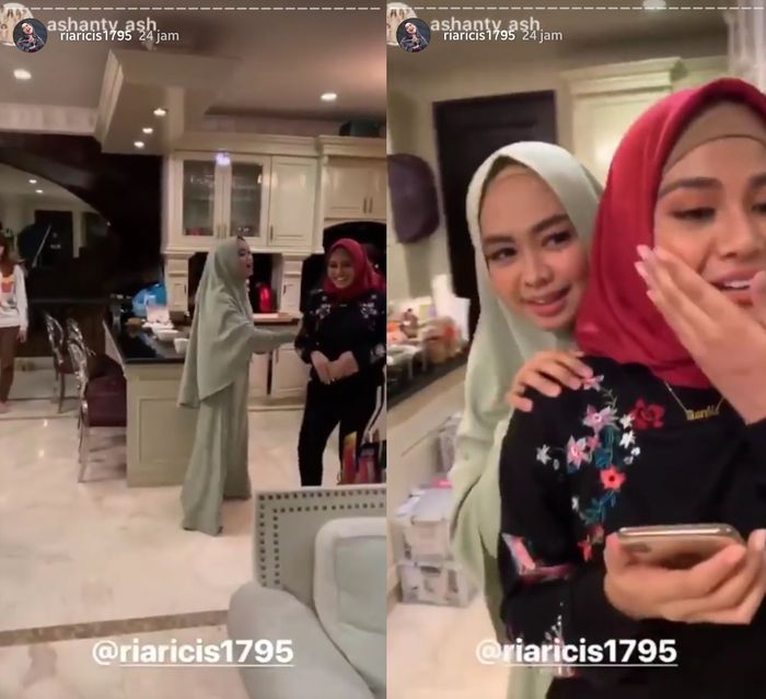 Aurel dan Ria Ricis saat memberikan tutorial make up dengan hijab