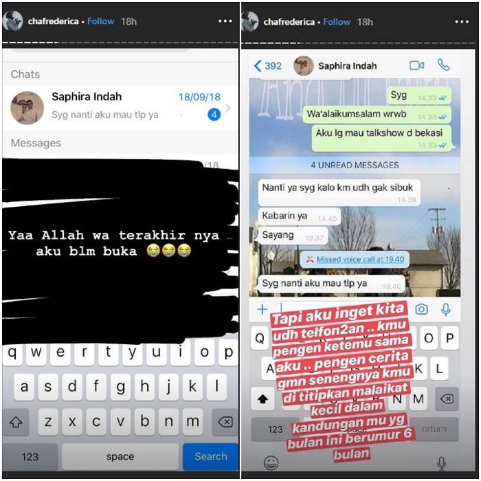 Chat terakhir Saphira Indah kepada Chacha Frederica