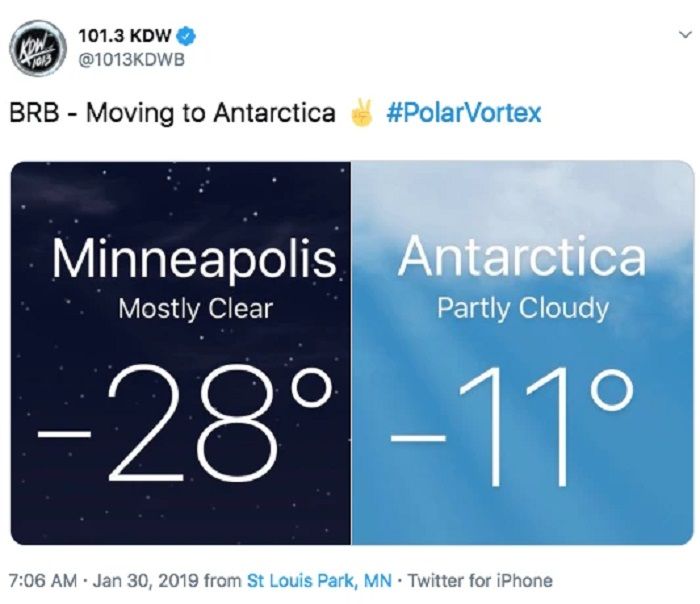 Suhu AS vs suhu Antartika (Twitter/@ 1013KDWB)
