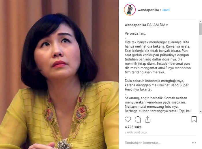 Capture tulisan Wanda Ponika tentang Veronica Tan