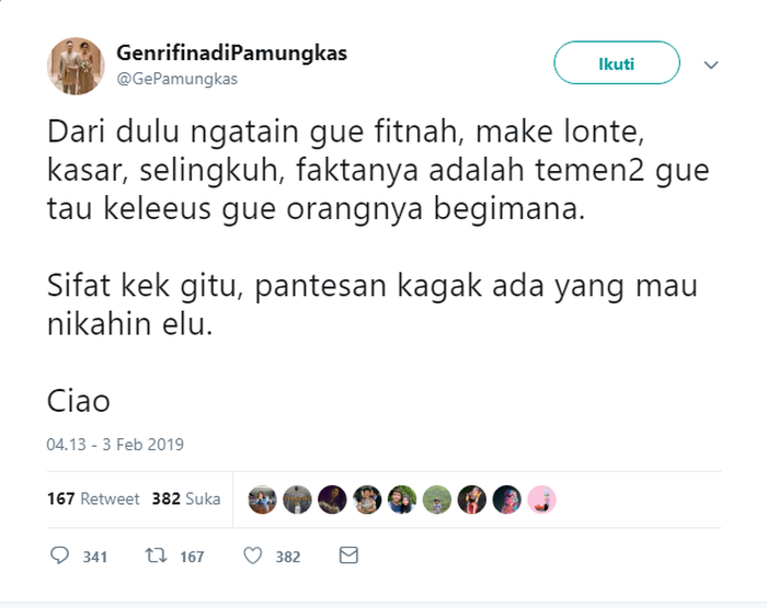 Unggahan Twitter Ge Pamungkas