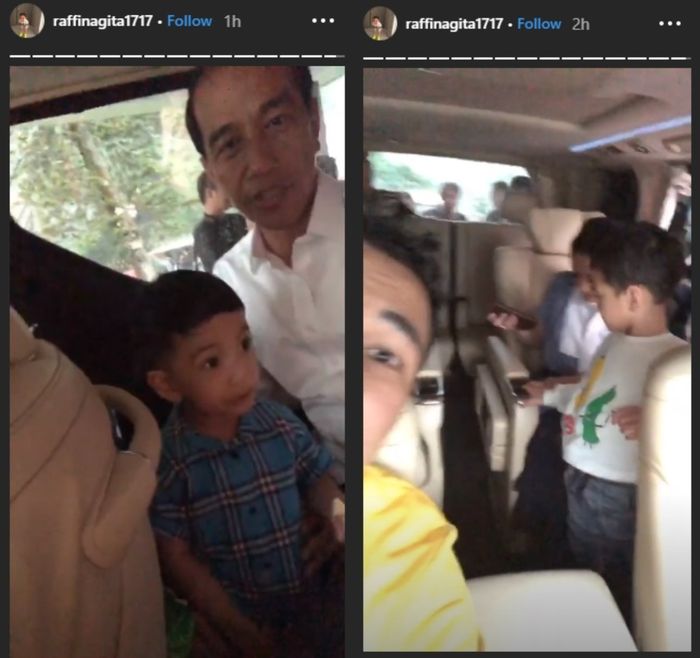 Ekspresi polos Jan Ethes dan Rafathar saat saling berjumpa di dalam mobil Presiden Jokowi