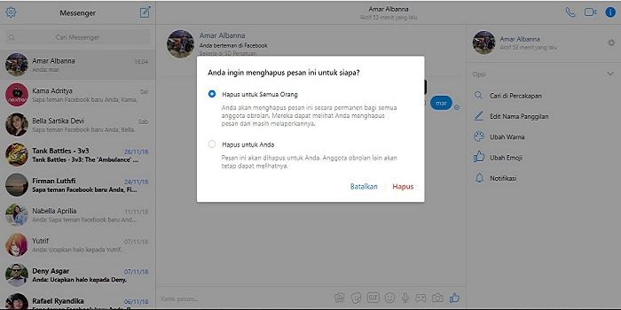 Fitur unsend Facebook Messenger