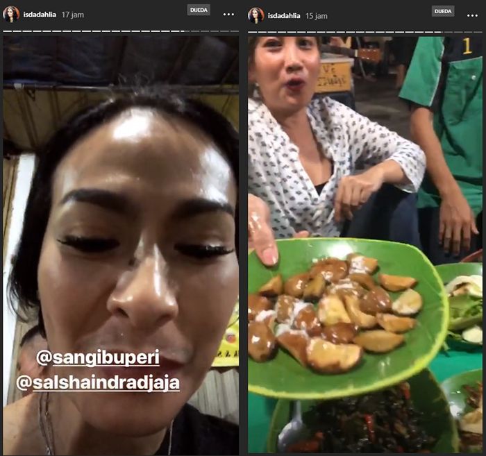 Iis Dahlia saat makan di warung