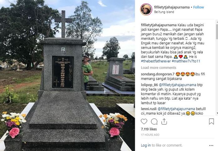 Unggahan terakhir akun Instagram adik Ahok, Fifi Lety Tjahaja Purnama