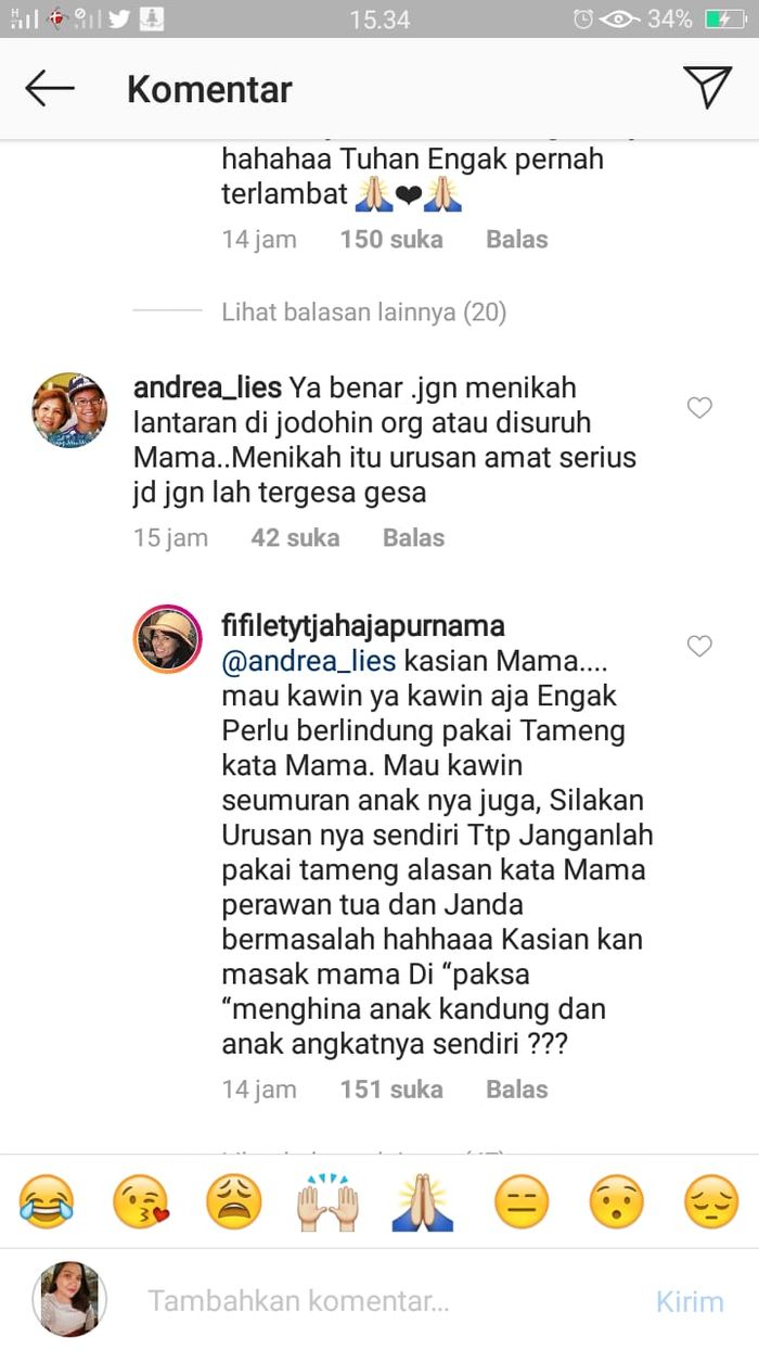 Balasan komentar Fifi Lety Tjahaja Purnama