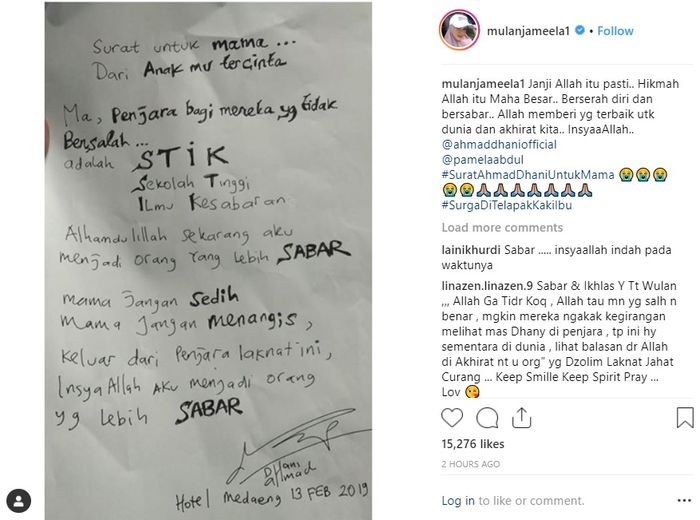 Ahmad Dhani kirimkan surat dari balik jeruji besi untuk mamanya