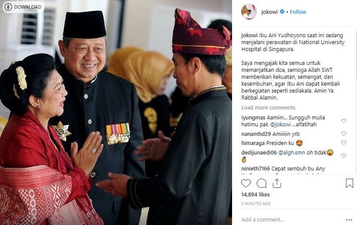 Postingan Instagram Jokowi untuk Ani Yudhoyono