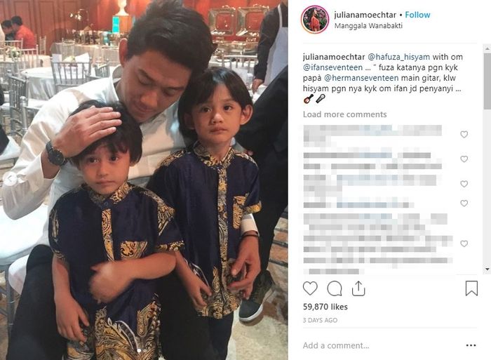 Tangkapan layar unggahan Juliana Moechtar.