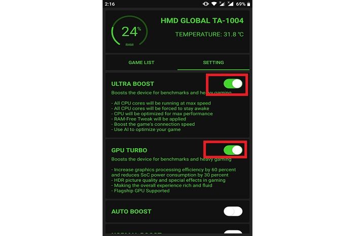 Aktifkan Ultra Boost dan GPU Turbo