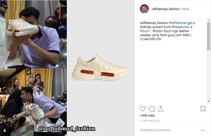 Harga sepatu Raffi Ahmad, hadiah dari Rieta Amilia