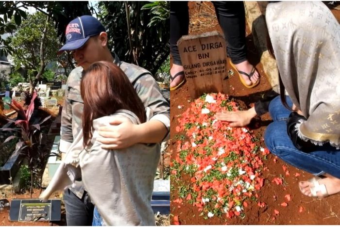 Tangis Adiezty pecah saat ziarah ke makam Ace Dirga bin Gilang Dirga.