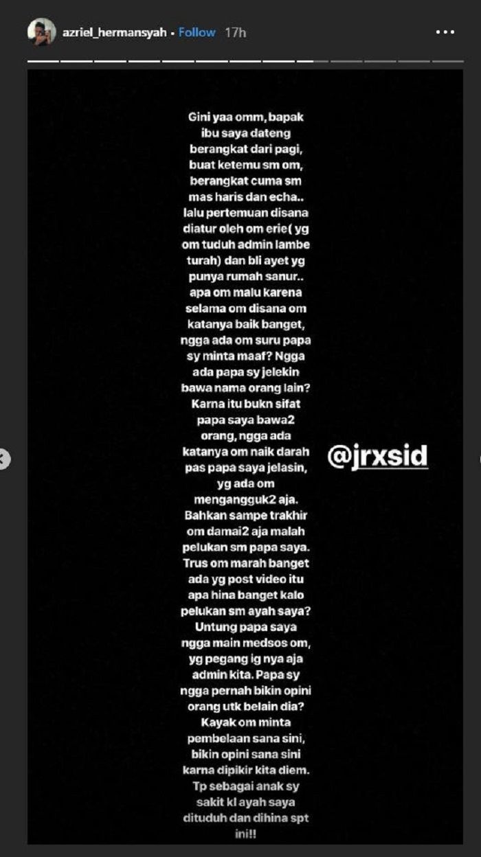 Pembelaan Azriel Hermansyah untuk ayah dan bundanya.