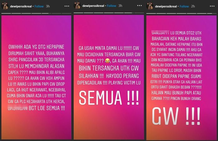 Tangkapan layar unggahan Dewi Perssik.