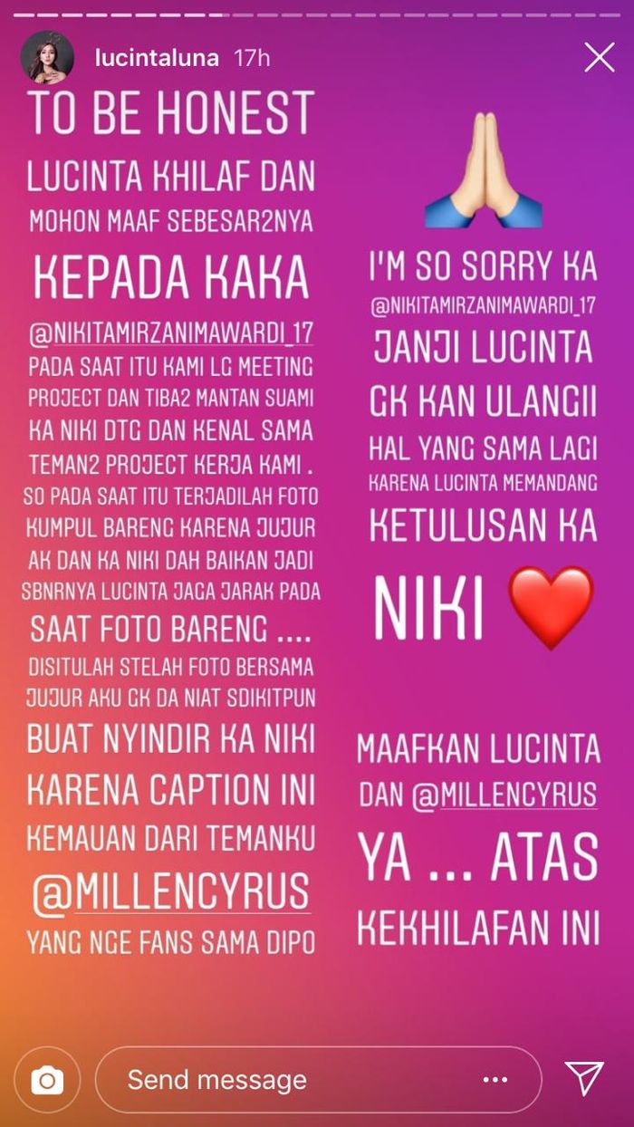 Permintaan maaf Lucinta Luna kepada Nikita Mirzani