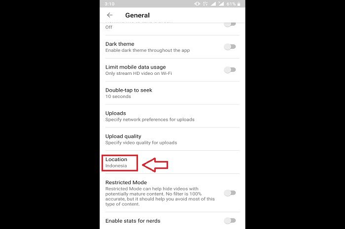 Pilih location, kemudian pilih negara mana yang ingin kamu lihat video trending Youtubenya