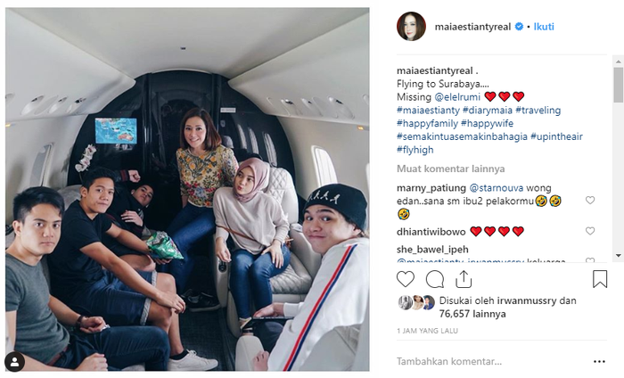 Maia Estianty pergi ke Surabaya naik pesawat jet pribadinya bersama keluarga