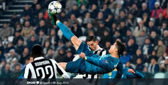 Cristiano Ronaldo, saat masih membela Real Madrid dan membobol gawang Juventus dalam laga leg I perempat Liga Champions musim 2017-2018.