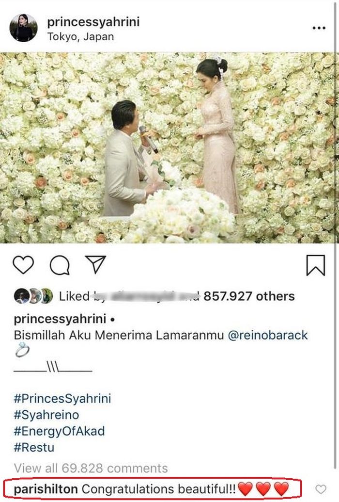 Komentar Paris Hilton di hari pernikahan Syahrini dan Reino Barack