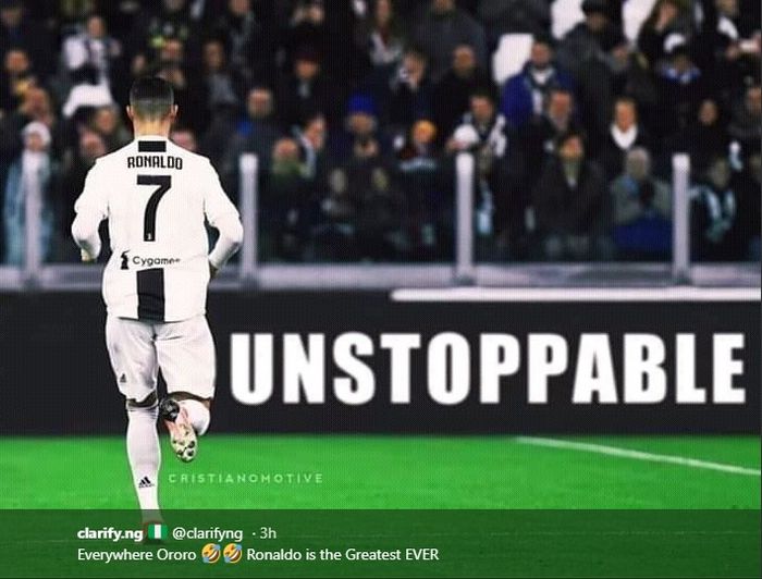 Pahlawan kemenangan Juventus, Cristiano Ronaldo mencetak tiga gol saat melawan Atletico Madrid di Stadion Allianz