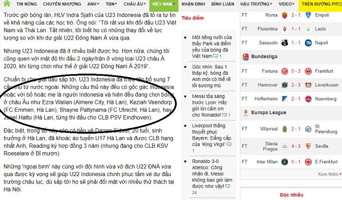 Isi Pemberitaan media vietnam yang menyebut Indonesia memanggil 'tentara asing' atau pemain keturunan di Eropa untuk berlaga di kualifikasi Piala Asia U-23 2020.
