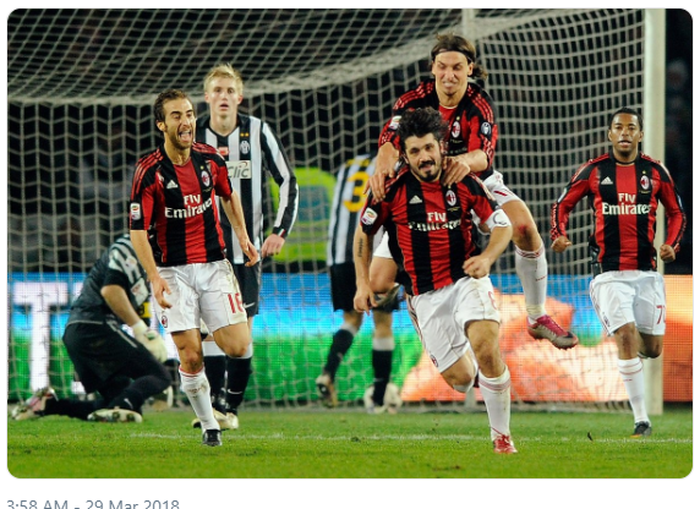 Gennaro Gattuso menjadi pencetak gol yang menentukan kemenangan terakhir AC Milan di kandang Juventus pada 5 Maret 2011. 